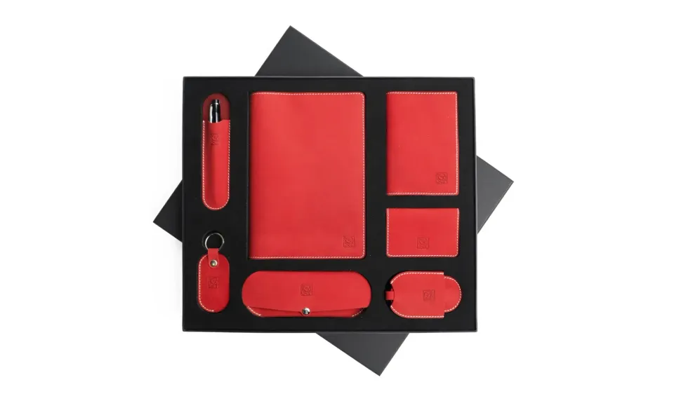 Red Leather Gift Box Set – 7 Pieces